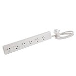 Jackson 6-Way 10A Powerboard with Overload Protection & 1m Lead - White