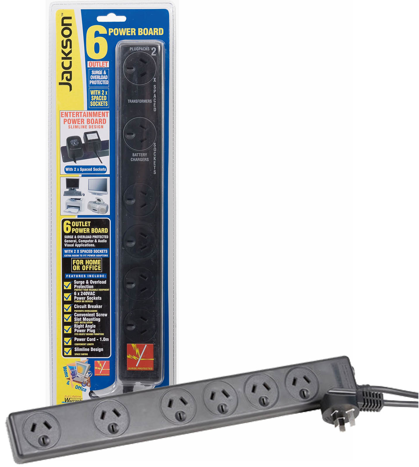 Jackson 6 Outlet Powerboard Surge Overload PT6969SBE | Elive NZ