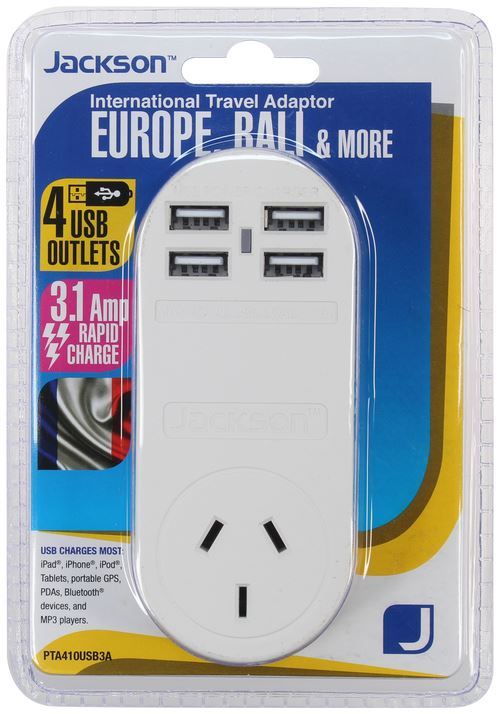 Jackson Outbound Travel Adaptor Europe Bali USB Charging Elive NZ