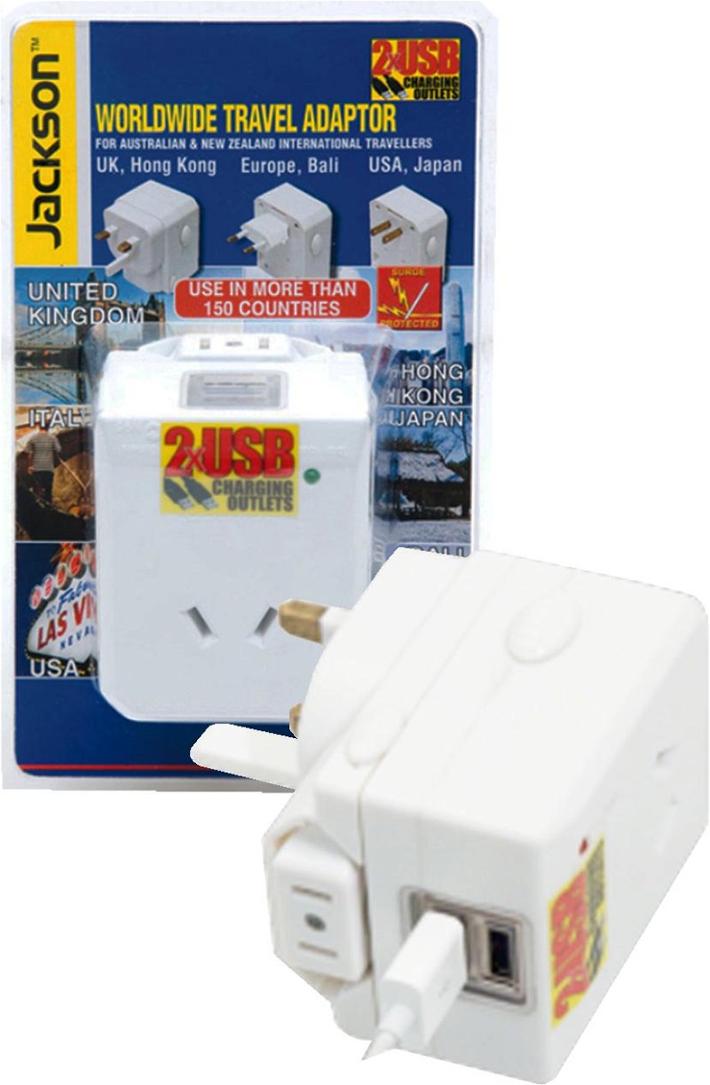 Jackson Outbound Travel Adaptor - includes 2 x USB Charging Ports