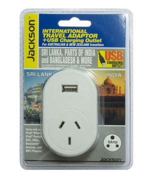 Jackson Outbound Travel Adaptor with 1x USB Charging Port - Sri Lanka & Parts of India