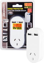 view Jackson Single Surge Power Plug with 2 x USB Charging Outlets