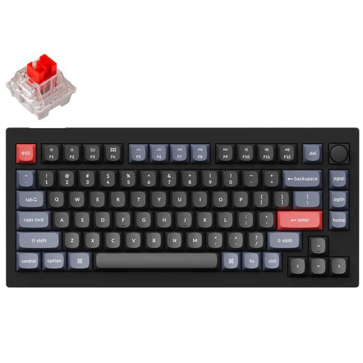 Keychron V1 75% Red Switch RGB Wired Mechanical Keyboard with Knob - Carbon Black