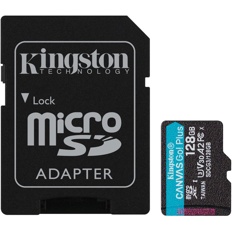 Kingston Canvas Go Plus 128GB Class 10 UHS-I U3 V30 MicroSD Card with Adapter