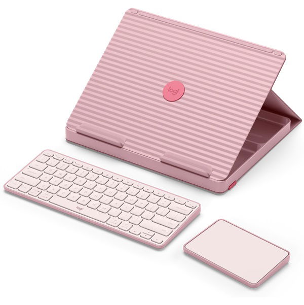 Logitech Casa Pop-Up Laptop Accessory Kit with Laptop Stand, Wireless Keyboard, Touchpad, and Storage Space - Bohemian Blush