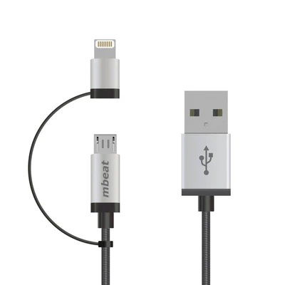 Mbeat 2-in-1 1m Lightning and Micro USB to USB 2.0 Charge & Sync Cable - Silver