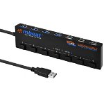 Mbeat 7 Port USB 3.0 and USB 2.0 Hub with Switches and Power Adapter - Black