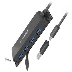 Mbeat MB-HUB-E04 4-Port Mountable USB-C Hub with USB-C to USB-A Adapter - Black