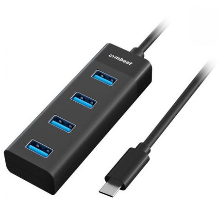 Mbeat USB-C to 4 Port USB 3.0 Hub - Black
