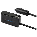 Mbeat USBC202 3A Dual Port USB and Dual Cigarette Lighter Car Charger with Extension Cord