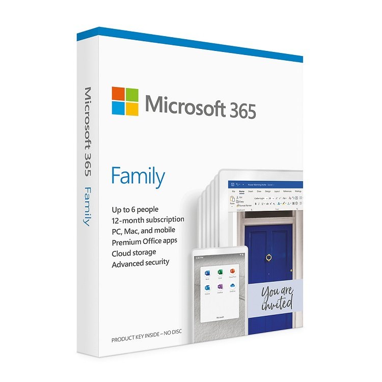 Microsoft 365 Family 1 Year Subscription for PC & Mac - Retail Pack (No Media)