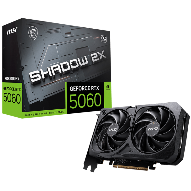 MSI GeForce RTX 5060 8G SHADOW 2X OC 8GB GDDR7 Nvidia Graphic Card - DisplayPort, HDMI