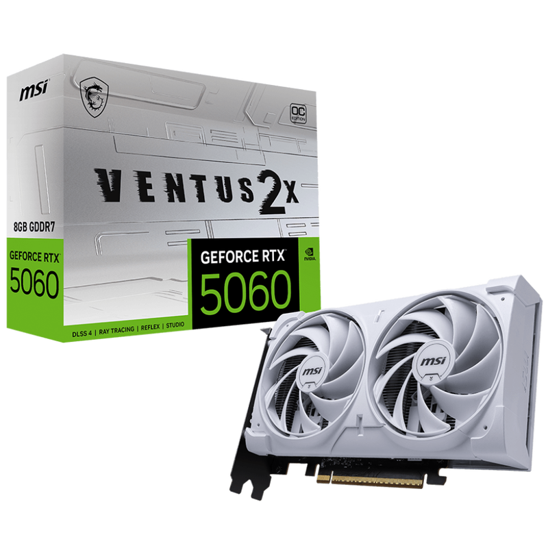 MSI GeForce RTX 5060 8G Ventus 2X OC White 8GB GDDR7 Nvidia Graphic Card - DisplayPort, HDMI
