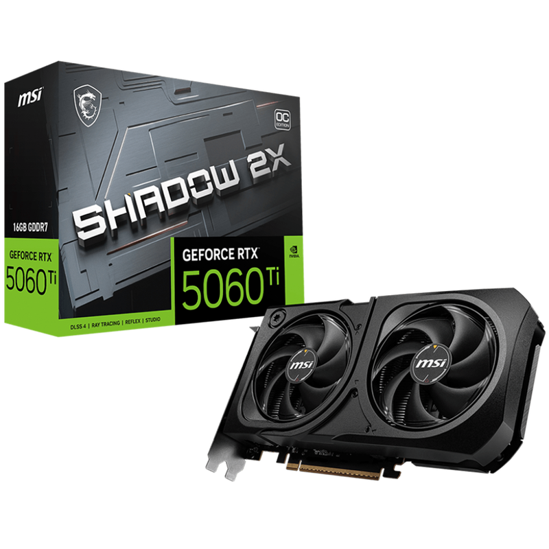 MSI GeForce RTX 5060 TI 16G SHADOW 2X OC PLUS 16GB GDDR7 NVIDIA Graphics Card - DisplayPort, HDMI