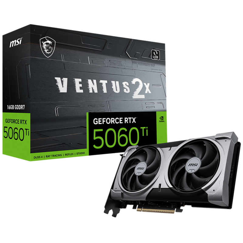 MSI GeForce RTX 5060 Ti 16G VENTUS 2X PLUS 16GB GDDR7 NVIDIA Graphics Card - DisplayPort, HDMI