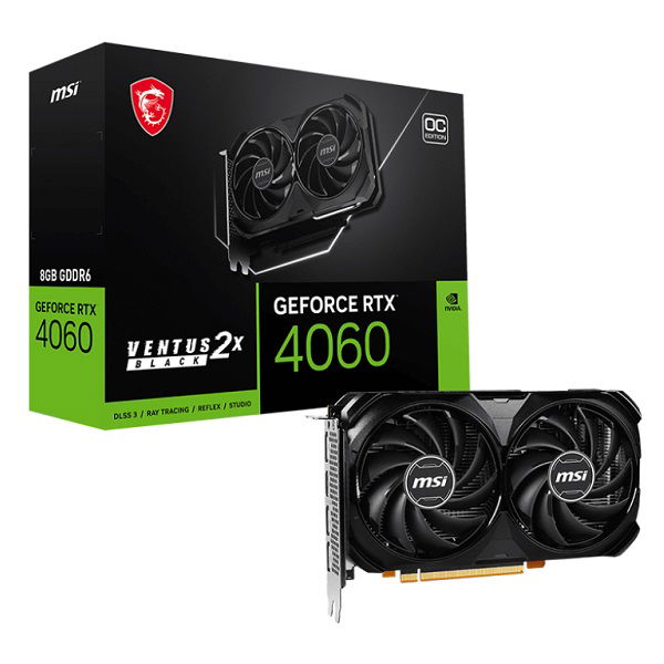 MSI GeForce RTX 4060 VENTUS 2X Black 8GB GDDR6 Nvidia Graphics Card - DisplayPort, HDMI