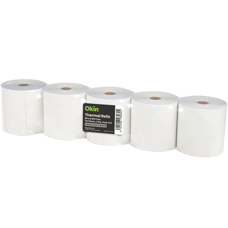 Okin 76x76mm 2 Ply Thermal Paper Roll - 5 Pack