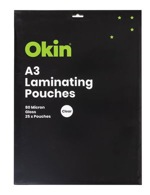 Okin A3 80 micron Laminating Pouches Gloss - 25 Pack