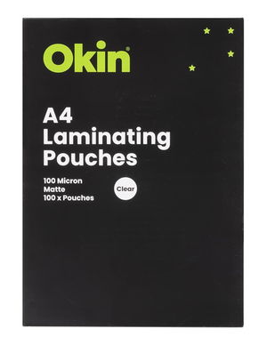 Okin A4 100 micron Laminating Pouches Matte - 100 Pack