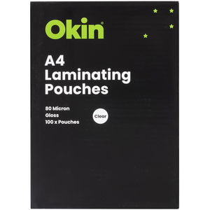 Okin A4 80 micron Laminating Pouches Gloss - 100 Pack