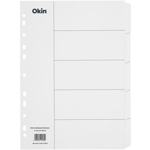 Okin A4 Cardboard Dividers White - 5 Tabs