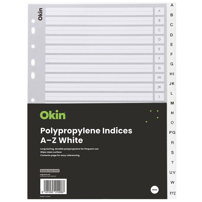 Okin A4 Polypropylene A-Z Indices - White