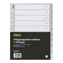 view Okin A4 Polypropylene Indices Grey - 10 Tabs