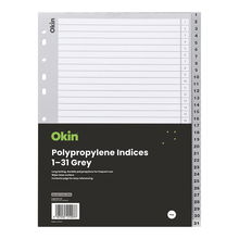view Okin A4 Polypropylene Indices Grey - 31 Tabs