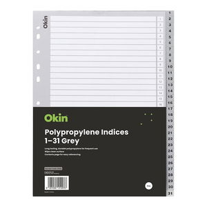 Okin A4 Polypropylene Indices Grey - 31 Tabs