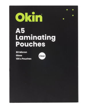 Okin A5 80 micron Laminating Pouches Gloss - 100 Pack