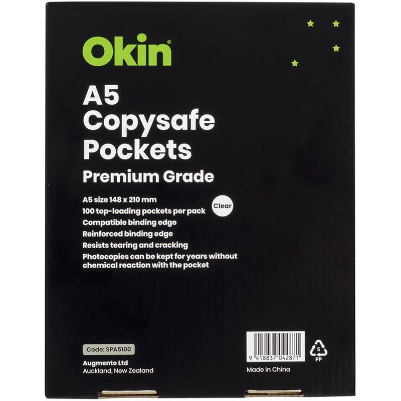 Okin A5 Premium Copysafe Pockets Clear - 100 Pack