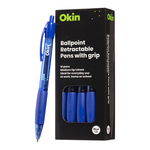 Okin Blue Retractable Ballpoint Pen with Grip