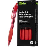 Okin Red Retractable Ballpoint Pen with Grip