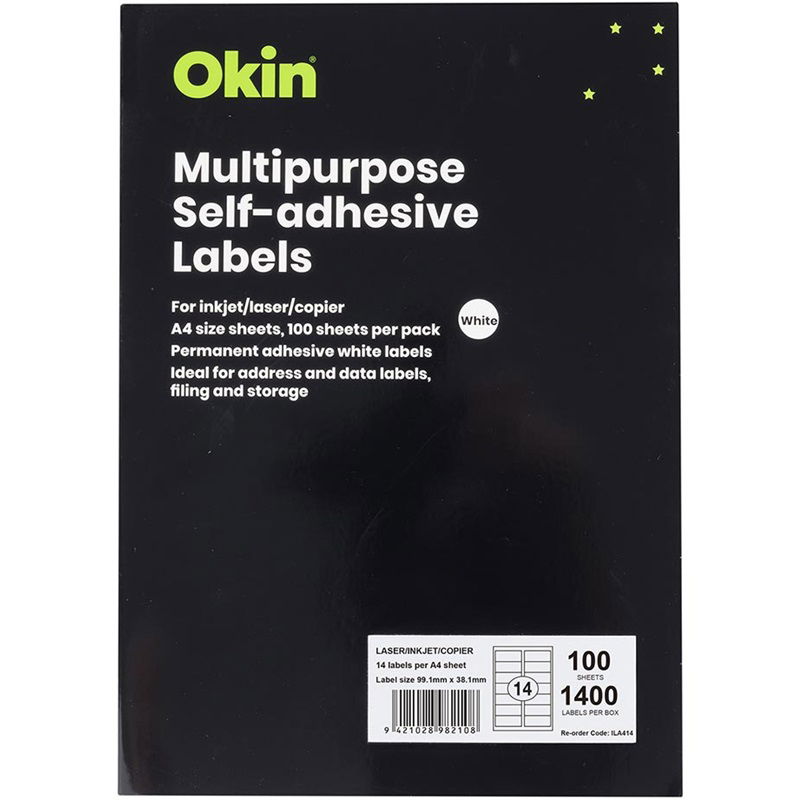 Okin 99.1 x 38.1mm Multipurpose Self-Adhesive White Labels - 1400 Pack