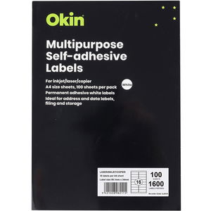 Okin 99.1 x 34mm Multipurpose Self-Adhesive White Labels - 1600 Pack