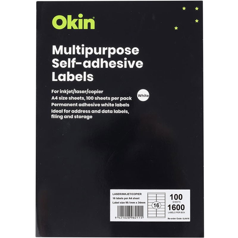 Okin 99.1 x 34mm Multipurpose Self-Adhesive White Labels - 1600 Pack