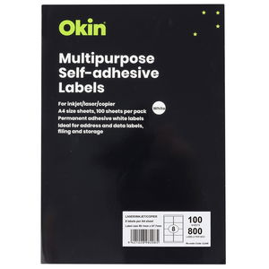 Okin 99.1 x 67.7mm Multipurpose Self-Adhesive White Labels - 800 Pack