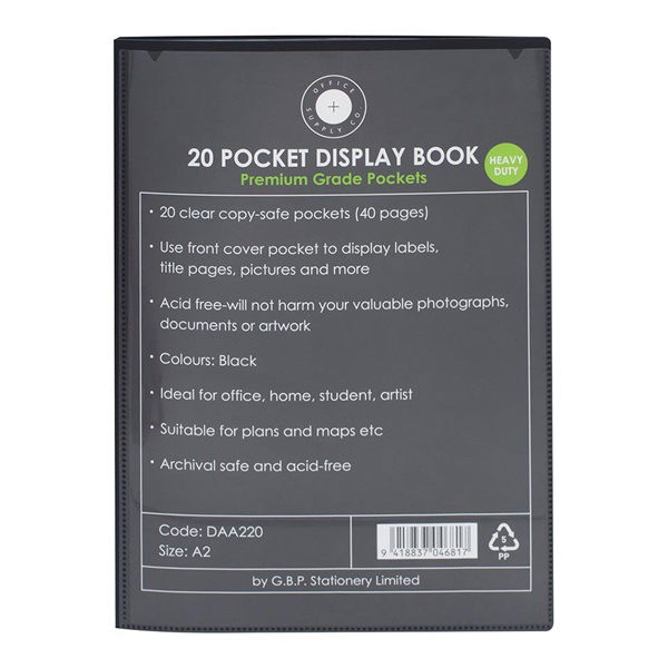 Okin A2 Insert Display Book Black - 20 Pocket