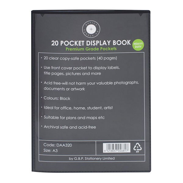 Okin A3 Insert Display Book Black - 20 Pocket