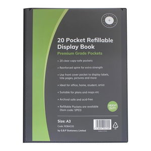 Okin A3 Refillable Display Book Black - 20 Pocket