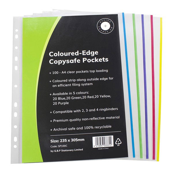 OSC A4 Copysafe Pockets Assorted - 100 Pack