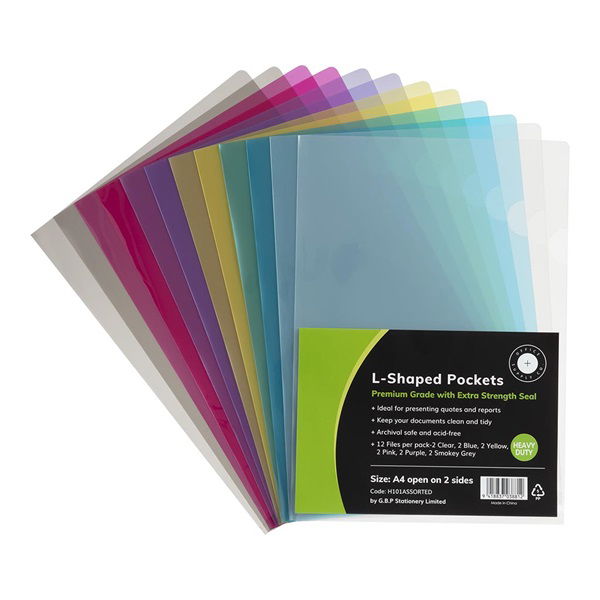 Okin A4 L Shaped Pockets Assorted - 12 Pack