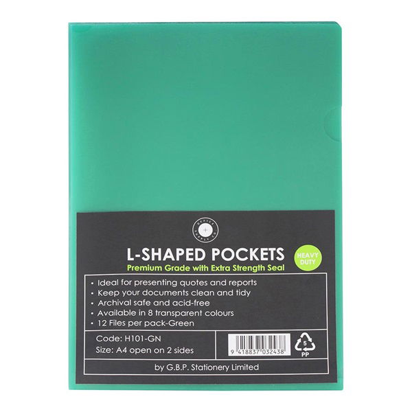 Okin A4 L Shaped Pockets Green - 12 Pack