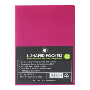 Okin A4 L Shaped Pockets Pink - 12 Pack