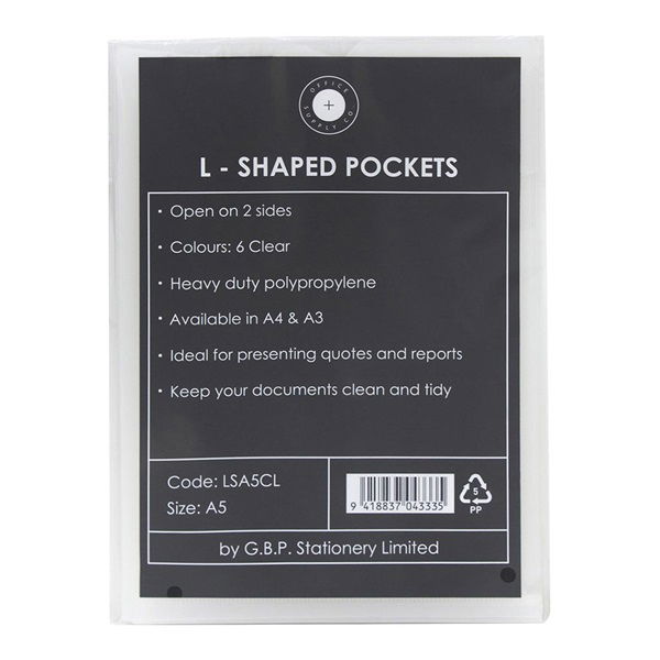 Okin A5 L Shaped Pockets Clear - 6 Pack