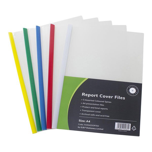 Okin Assorted Spine A4 Report Cover Clear - 5 Pack