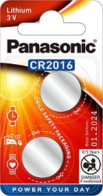 Panasonic CR2016 Lithium 3V Coin Cell Batteries - 2 Pack