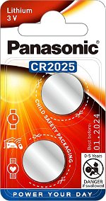 Panasonic CR2025 Lithium 3V Coin Cell Batteries - 2 Pack