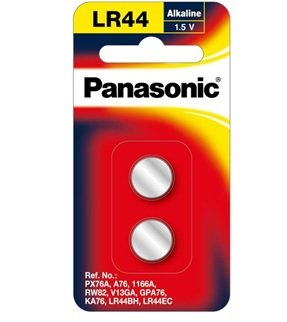 Panasonic LR44 Micro Alkaline Calculator Coin Battery - 2 Pack