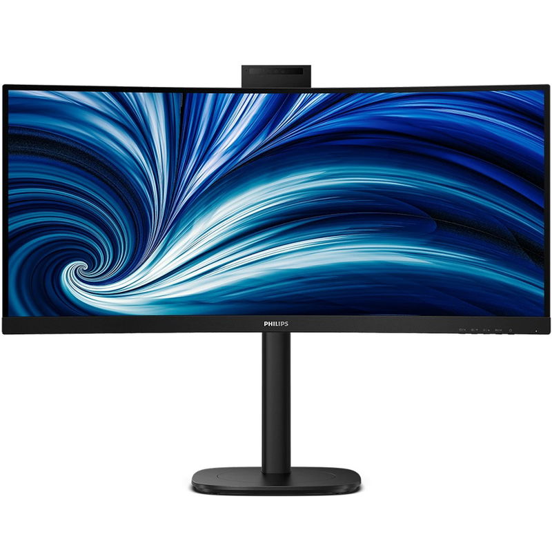 Philips B-Line 34 Inch 3440x1440 WQHD 4ms 60Hz VA Curved Monitor with Speakers, Webcam & USB Hub - HDMI, DisplayPort, USB-C
